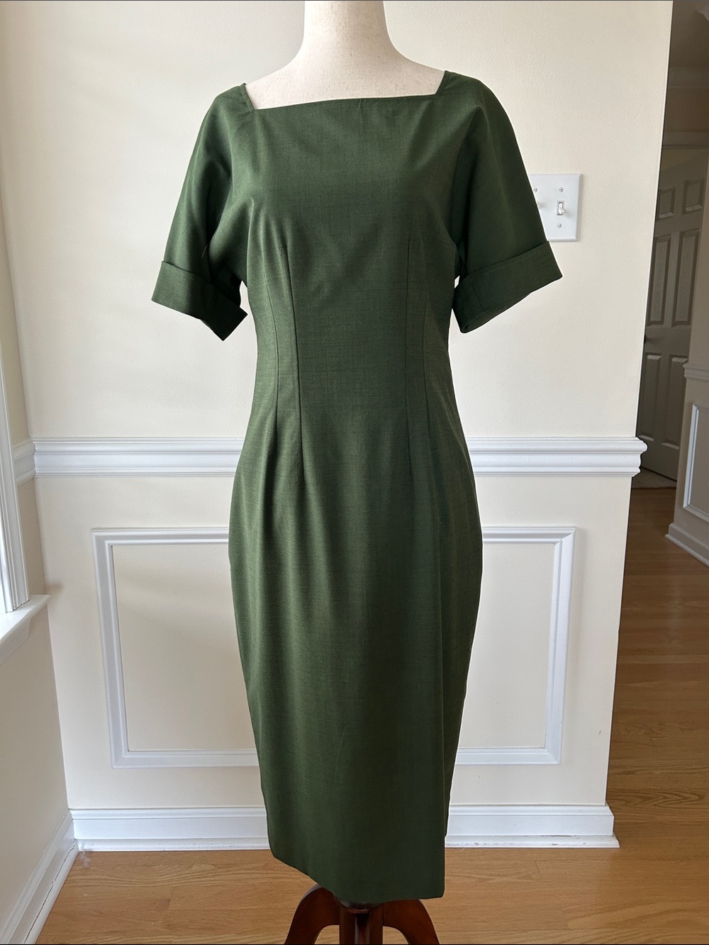 Brooks Brothers Olive Green Square Neck Sheath Dress